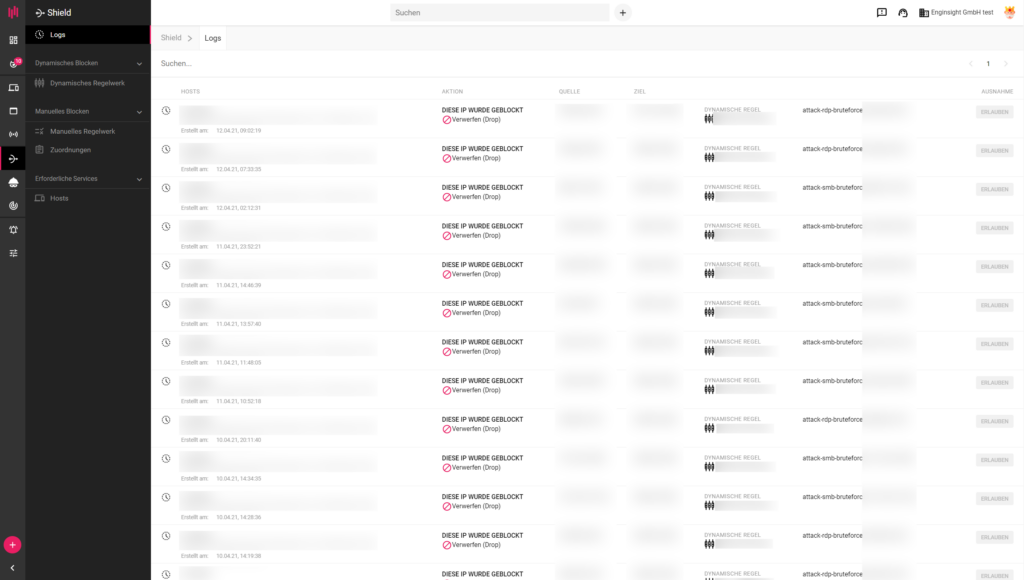 Blocking des IPS in Logs nachvollziehen.