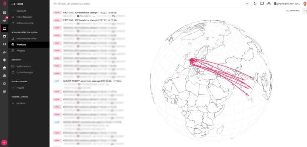 Liveansicht Cyberangriffe auf Ihre IT - Weltkarte