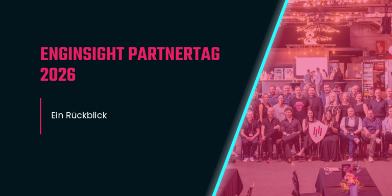 Gruppenbild der Teilnehmer beim Enginsight Partnertag 2026 im Zughafen Erfurt mit Enginsight-Shield-Logo