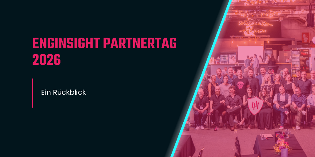 Gruppenbild der Teilnehmer beim Enginsight Partnertag 2026 im Zughafen Erfurt mit Enginsight-Shield-Logo